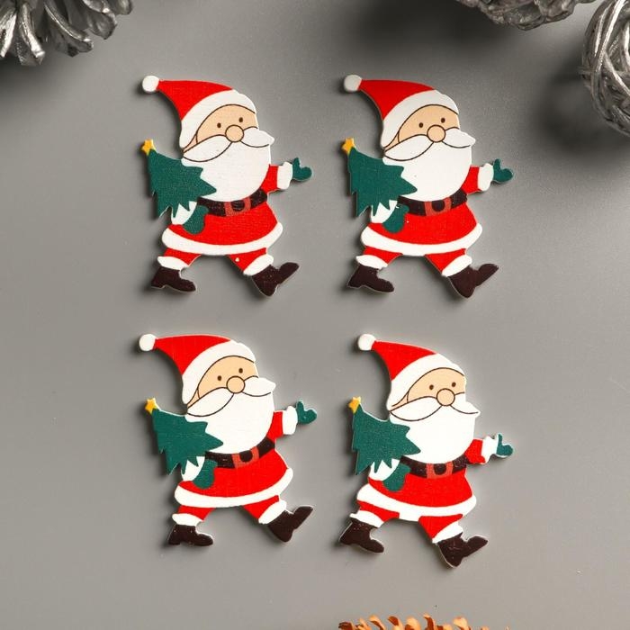 Декор для творчества дерево Декор для творчества дерево "Дедушка мороз с ёлкой" набор 10 шт 4,2х3,4 см