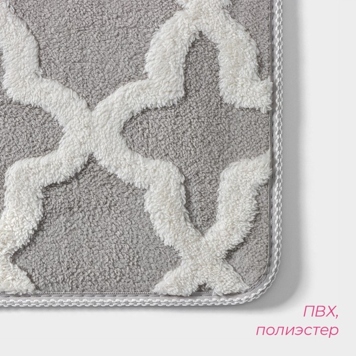 Набор ковриков для ванной и туалета Доляна «Трафарет», 2 шт, 40×50, 50×80 см, цвет серый Набор ковриков для ванной и туалета Доляна «Трафарет», 2 шт, 40×50, 50×80 см, цвет серый