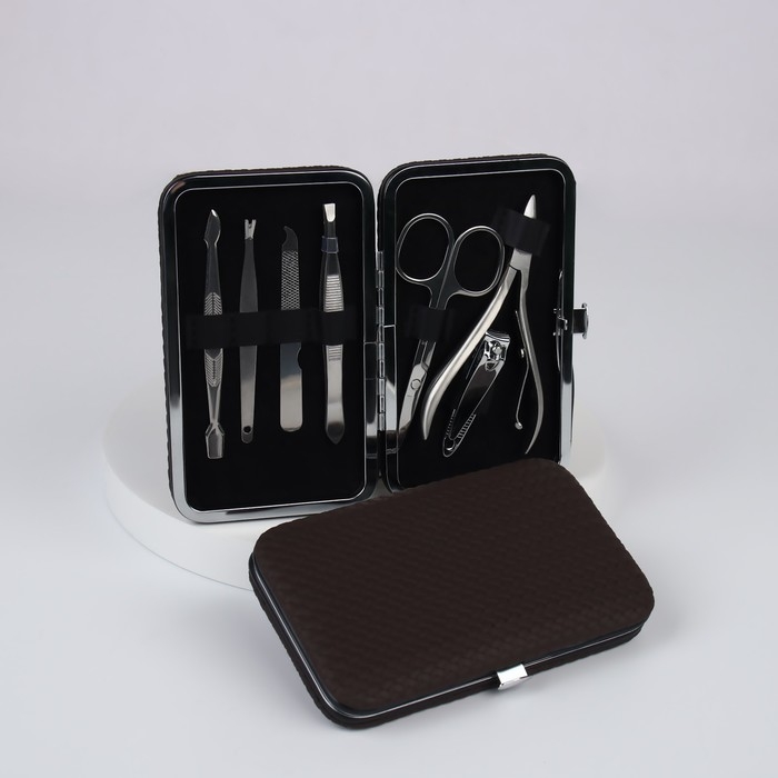 Набор маникюрный, 7 предметов, в футляре, цвет коричневый Набор маникюрный, 7 предметов, в футляре, цвет коричневый