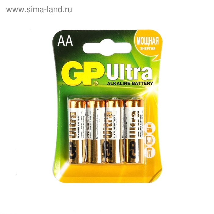 Батарейка алкалиновая GP Ultra, AA, LR6-4BL, 1.5В, блистер, 4 шт. Батарейка алкалиновая GP Ultra, AA, LR6-4BL, 1.5В, блистер, 4 шт.