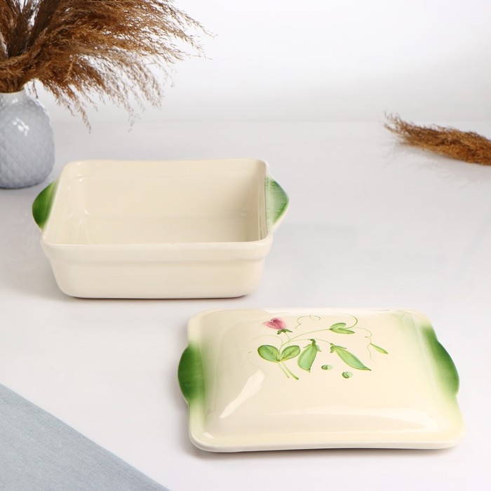 Емкость для запекания Емкость для запекания "Тетра с крышкой" 2,5л / 29х24х11,5см, горошек