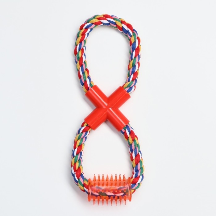 Игрушка тренировочная канатная Игрушка тренировочная канатная "Восьмерка с зубочисткой", до 27 см, до 140 г, микс цветов