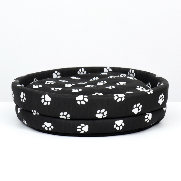 Лежанка Lowcost круглая, поплин, 40 х 40 х 12 см, черная с лапками Лежанка Lowcost круглая, поплин, 40 х 40 х 12 см, черная с лапками