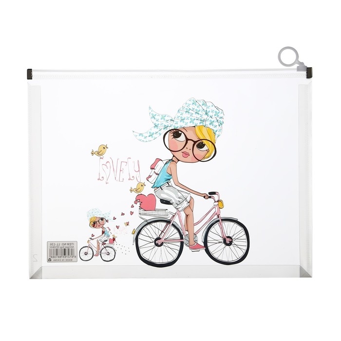 Папка-конверт на молнии формат А4, 180 мкр, прозрачная с рисунком Папка-конверт на молнии формат А4, 180 мкр, прозрачная с рисунком "Девочки", МИКС