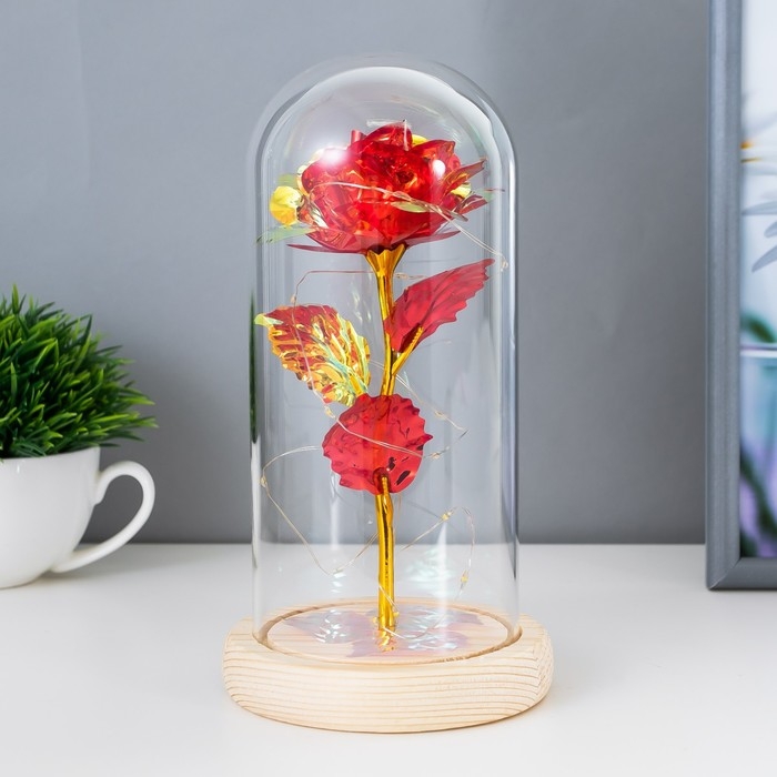 Ночник колба Ночник колба "Красный цветок" LED от батареек 3хААА 11х11х21,5 см RISALUX