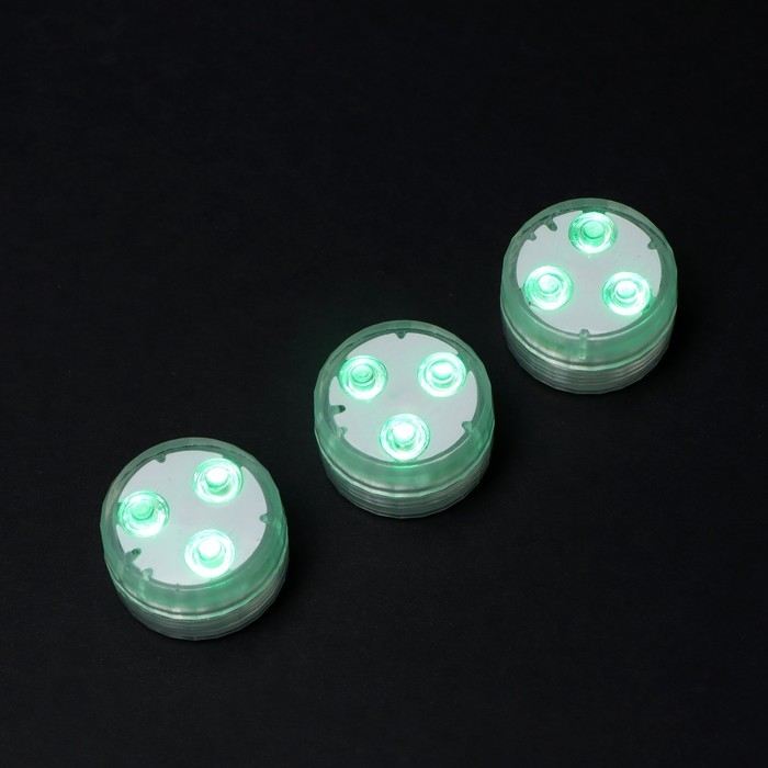 Светильник водонепроницаемый мини, 3 x 1.9 см, 3 шт, от CR2032 (в компл.), пульт, RGB, IP68 Светильник водонепроницаемый мини, 3 x 1.9 см, 3 шт, от CR2032 (в компл.), пульт, RGB, IP68