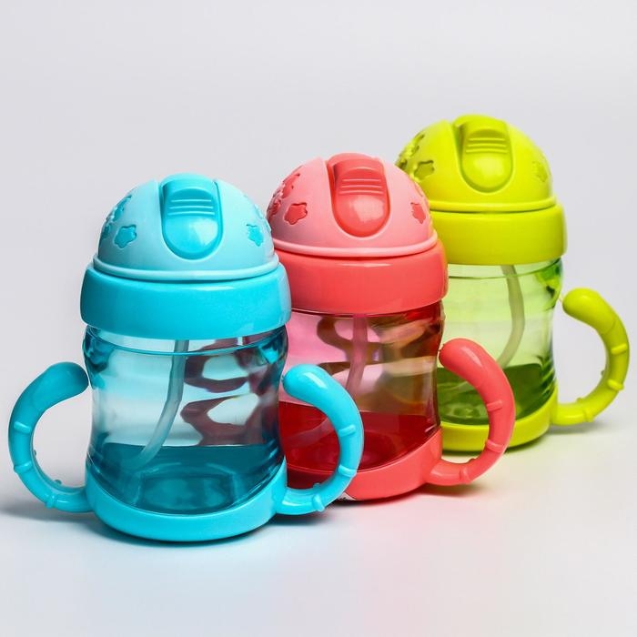 Поильник детский с силиконовой трубочкой, 150 мл., с ручками, цвет МИКС Поильник детский с силиконовой трубочкой, 150 мл., с ручками, цвет МИКС