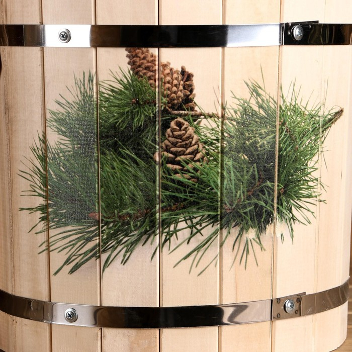 Запарник  из липы, 12 л, нержавеющая вставка, нержавеющий обод, веревки,  Запарник  из липы, 12 л, нержавеющая вставка, нержавеющий обод, веревки, "Еловая ветка"