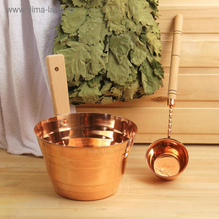 Набор для бани Набор для бани "Каменка" из двух предметов (ушат 5 л и черпак 0,2 л) медный, в коробке
