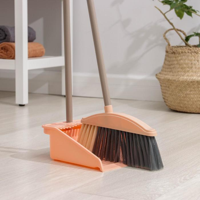 Щётка для пола: совок 24×25×81 см, щётка 24 см, цвет персиковый Щётка для пола: совок 24×25×81 см, щётка 24 см, цвет персиковый