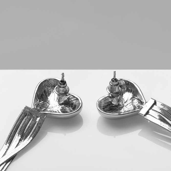 Серьги висячие «Стерео» сердце, цвет серебро Серьги висячие «Стерео» сердце, цвет серебро