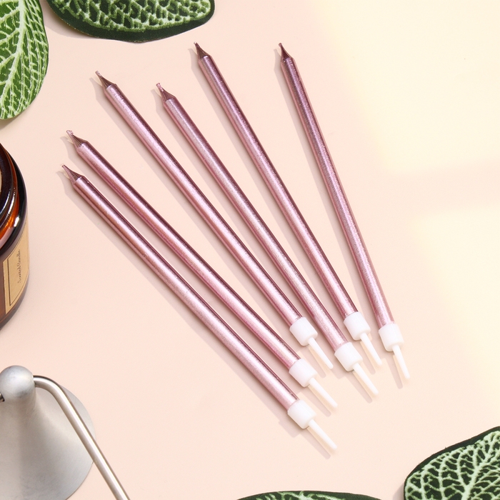 Свечи в торт Свечи в торт "Ройс", 6 шт, высокие, 12,5 см, розовый металлик