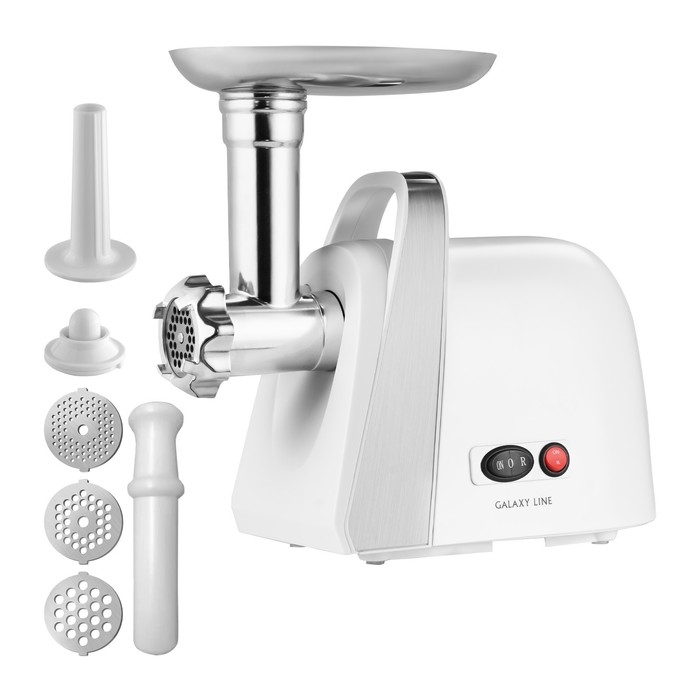 Мясорубка Galaxy LINE GL 2421, 1600 Вт, 1.5 кг/мин, реверс, 2 насадки, белая Мясорубка Galaxy LINE GL 2421, 1600 Вт, 1.5 кг/мин, реверс, 2 насадки, белая