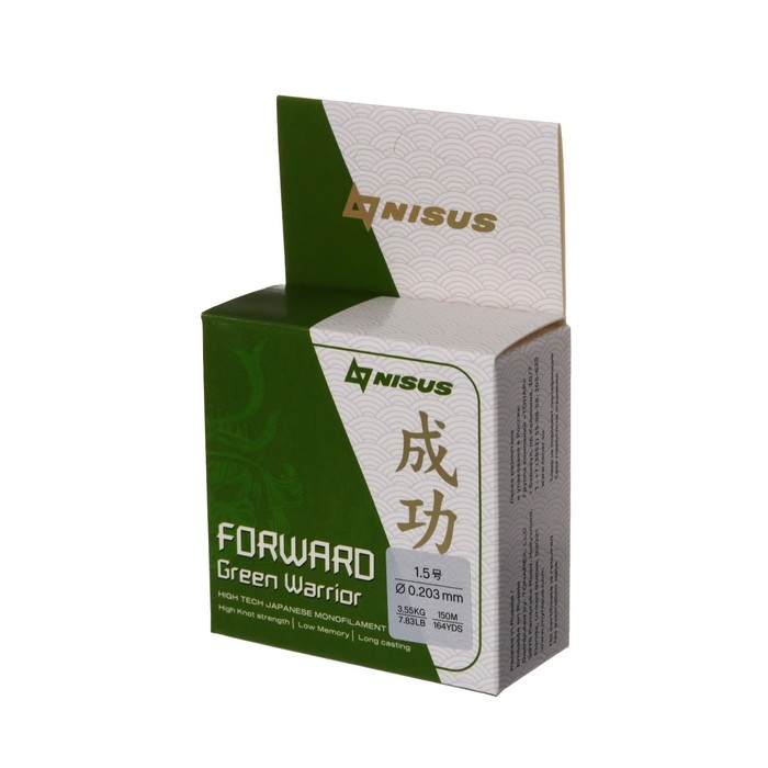 Леска NISUS FORWARD Warrior, диаметр 0.203 мм, тест 3.55 кг, 150 м, зелёная Леска NISUS FORWARD Warrior, диаметр 0.203 мм, тест 3.55 кг, 150 м, зелёная
