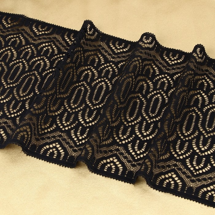 Кружевная эластичная ткань, 185 мм × 2,7 ± 0,5 м, цвет чёрный Кружевная эластичная ткань, 185 мм × 2,7 ± 0,5 м, цвет чёрный