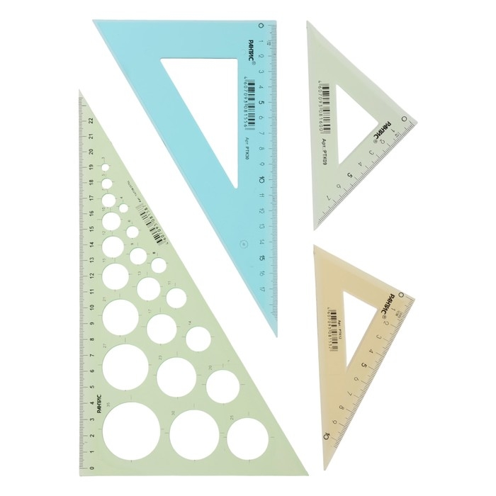 Набор треугольников 4 штуки, Calligrata катет 9/12/20/25 см, с окружностями, прозрачные, МИКС Набор треугольников 4 штуки, Calligrata катет 9/12/20/25 см, с окружностями, прозрачные, МИКС