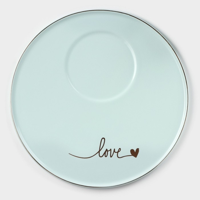 Кофейная пара керамическая «Любовь», 3 предмета: кружка 200 мл, блюдце d=20 см, ложка h=14 см, цвет голубой