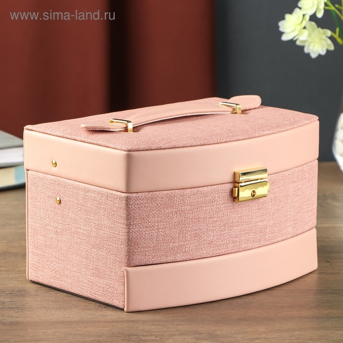 Шкатулка кожзам для украшений сундучок  Шкатулка кожзам для украшений сундучок "Розовая" комбинированная 13х15х21,5 см