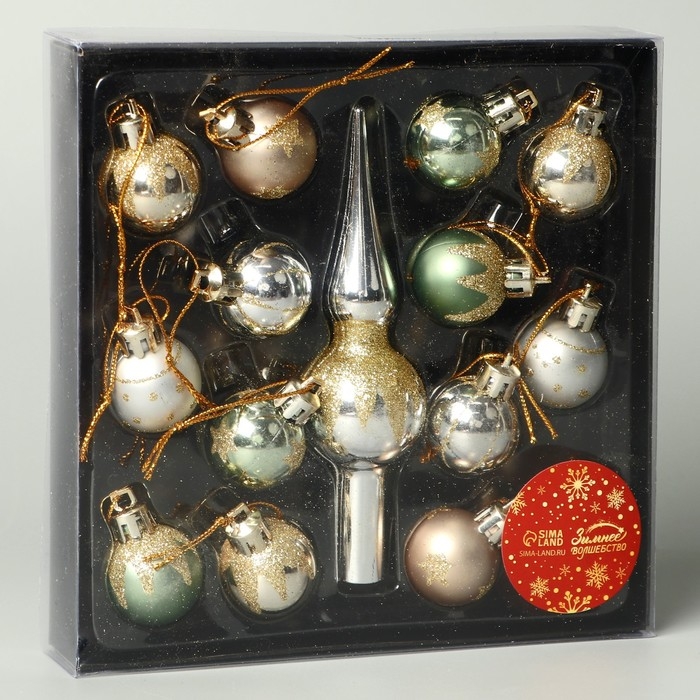 Набор украшений пластик 15 шт Набор украшений пластик 15 шт "Сочельник" сияние, d-3 см, наконечник 13 см