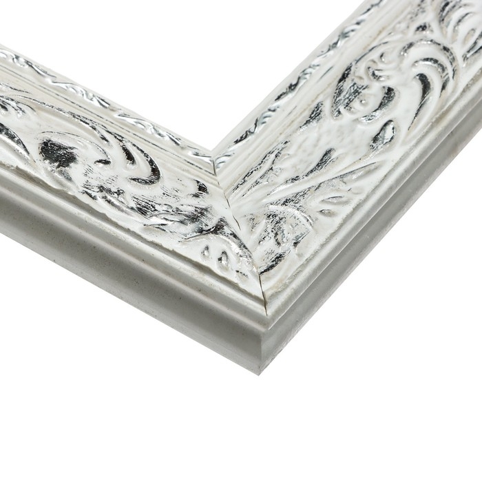 Рама для картин (зеркал) 60 х 120 х 4 см, дерево  Рама для картин (зеркал) 60 х 120 х 4 см, дерево "Версаль", бело-серебристая