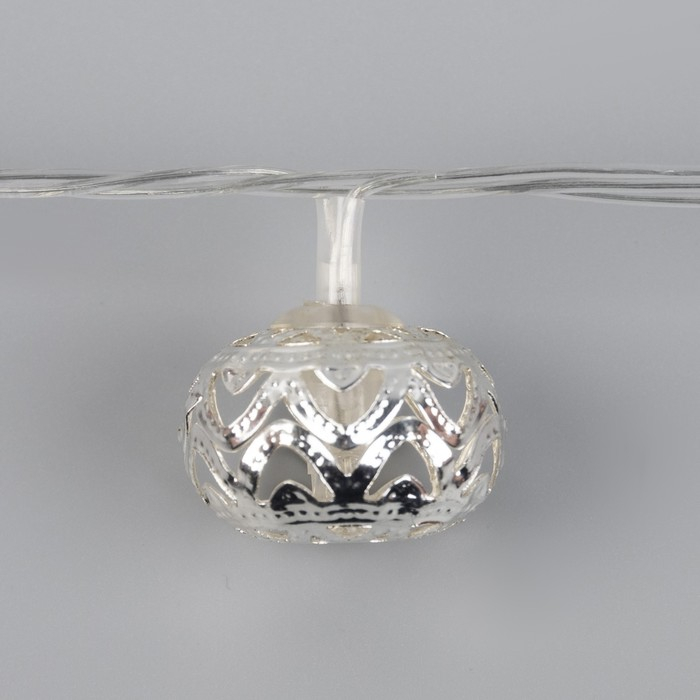 Гирлянда «Нить» 4 м с насадками «Шарик с орнаментом», IP20, прозрачная нить, 20 LED, свечение белое, 8 режимов, 220 В