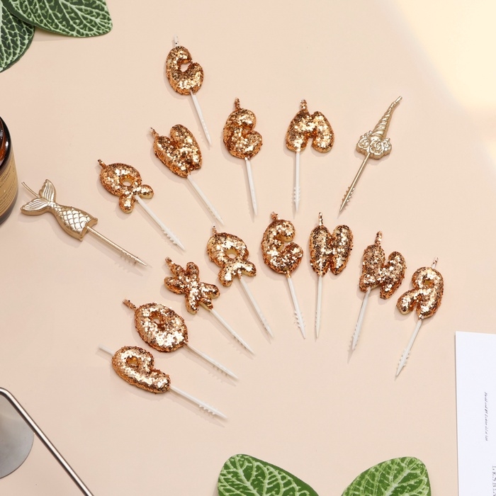 Свечи для торта Свечи для торта "С днем рождения!", блестящие, золотые