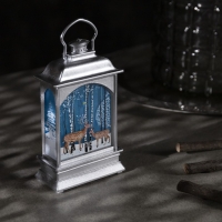 Светодиодная фигура «Серебристый фонарь с оленями» 7 × 13 × 3.5 см, пластик, батарейки AG13х3 (в комплекте), свечение тёплое белое