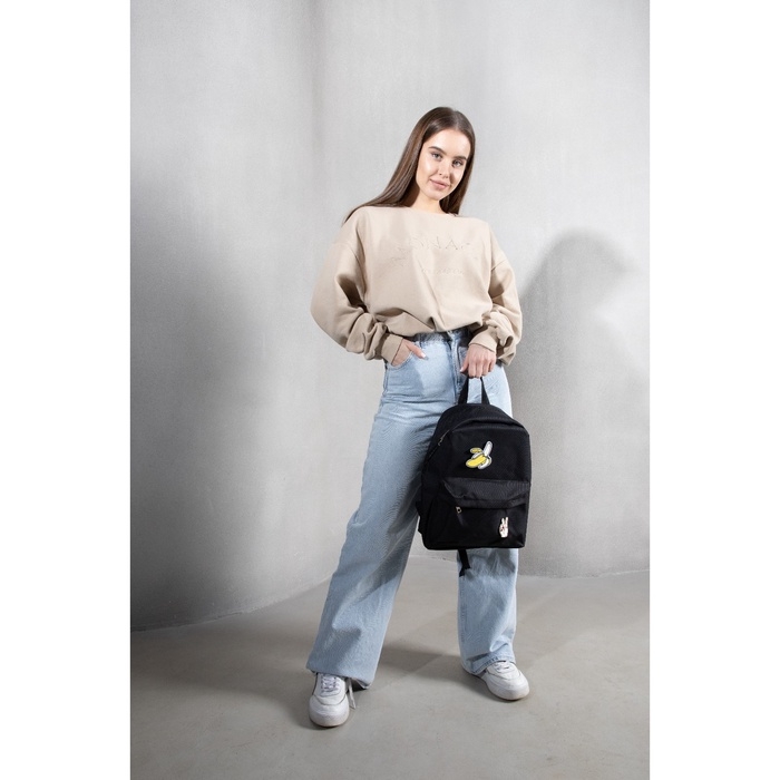 Рюкзак школьный текстильный «Банан», 37 х 33 х 13 см, с липучками, чёрный