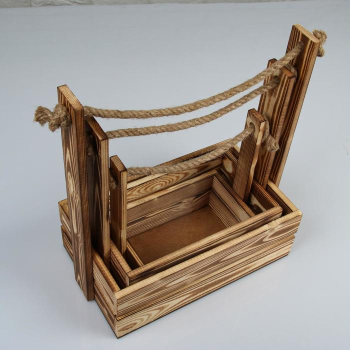 Набор кашпо деревянных 3 в 1 (30.5×18.5×35; 25.5×15×30; 20×12×23)  Набор кашпо деревянных 3 в 1 (30.5×18.5×35; 25.5×15×30; 20×12×23) "Аром", обожженный