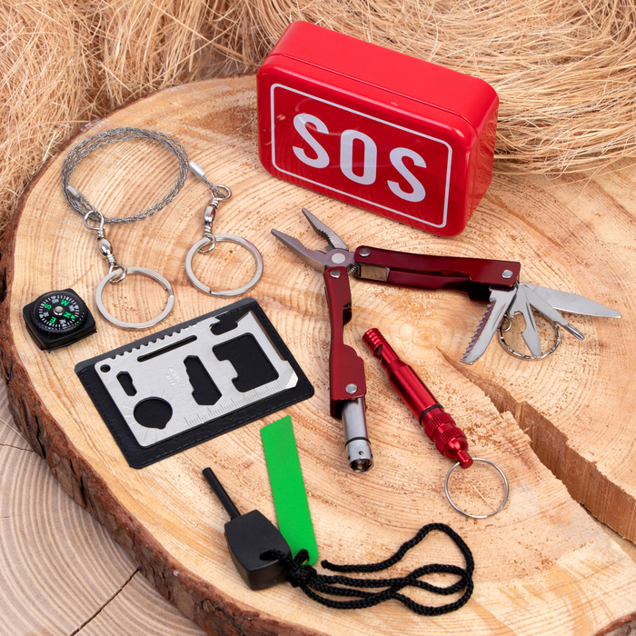 Набор для выживания 6в1: свисток, компас, цепь, карта выжив, кремень, универс нож Набор для выживания 6в1: свисток, компас, цепь, карта выжив, кремень, универс нож