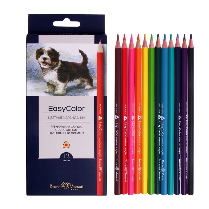 Карандаши 12 цветов BrunoVisconti Easycolor, трёхгранные, особо мягкие Карандаши 12 цветов BrunoVisconti Easycolor, трёхгранные, особо мягкие