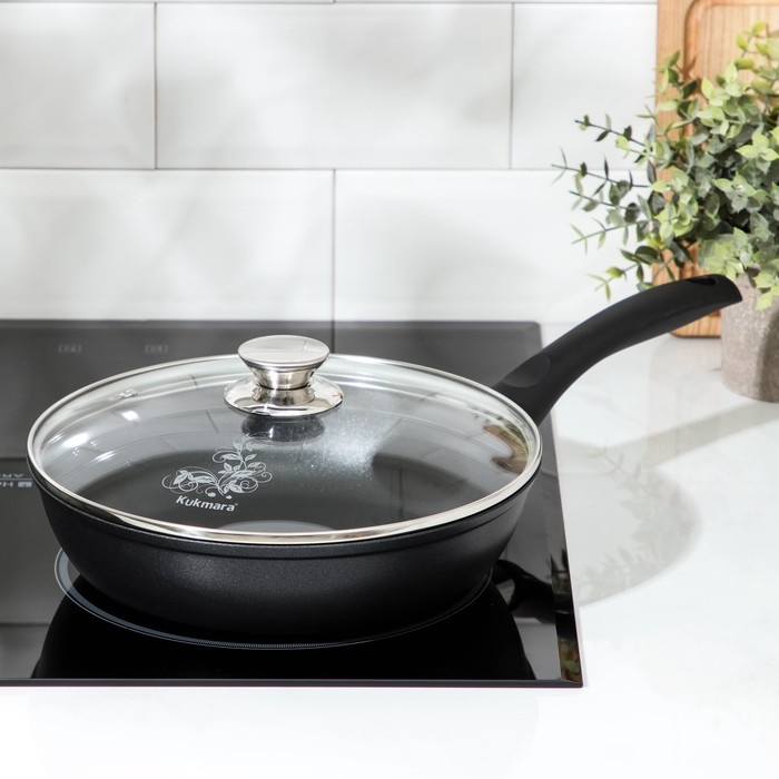 Сковорода «Традиция», d=24 см, пластиковая ручка, стеклянная крышка, антипригарное покрытие, цвет чёрный Сковорода «Традиция», d=24 см, пластиковая ручка, стеклянная крышка, антипригарное покрытие, цвет чёрный