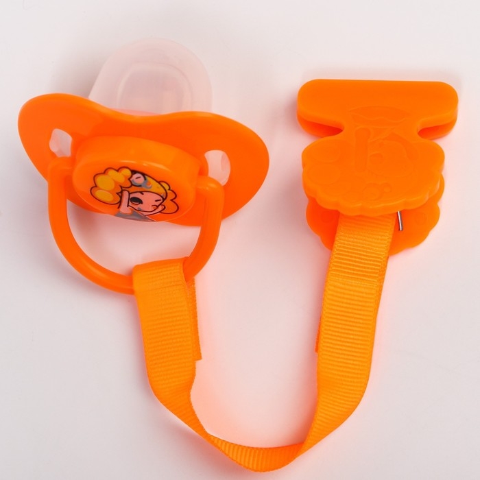 Соска - пустышка силиконовая ортодонтическая, от 0 мес., с держателем, цвет оранжевый Соска - пустышка силиконовая ортодонтическая, от 0 мес., с держателем, цвет оранжевый