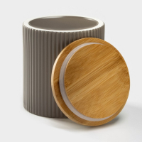 Банка для хранения сыпучих продуктов &laquo;Дымка&raquo;, 1,1 л, 12&times;13 см, с бамбуковой крышкой, керамическая, цвет бежевый