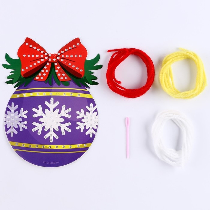 Вышивка пряжей на новый год «Ёлочный шарик» на картоне, новогодний набор для творчества Вышивка пряжей на новый год «Ёлочный шарик» на картоне, новогодний набор для творчества