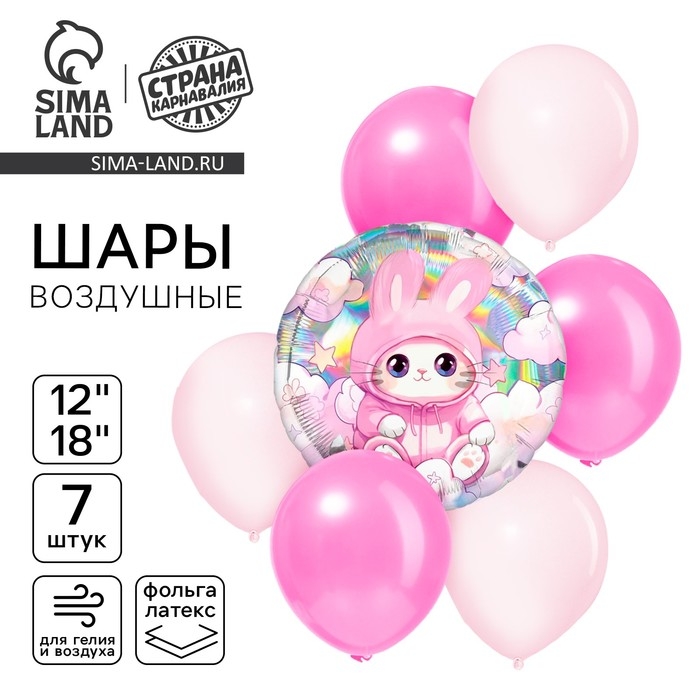 Набор воздушных шаров Набор воздушных шаров "Котик", голография, 7 шт.
