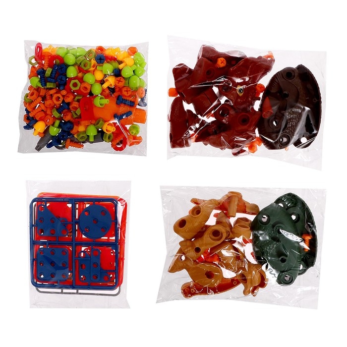 Конструктор винтовая мозаика «Диномир», с электрическим шуруповёртом, 216 деталей Конструктор винтовая мозаика «Диномир», с электрическим шуруповёртом, 216 деталей