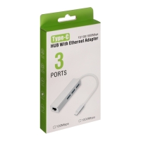 Type-C-разветвитель (HUB), 3 порта USB,порт ethernet, кабель 10 см, серебристый