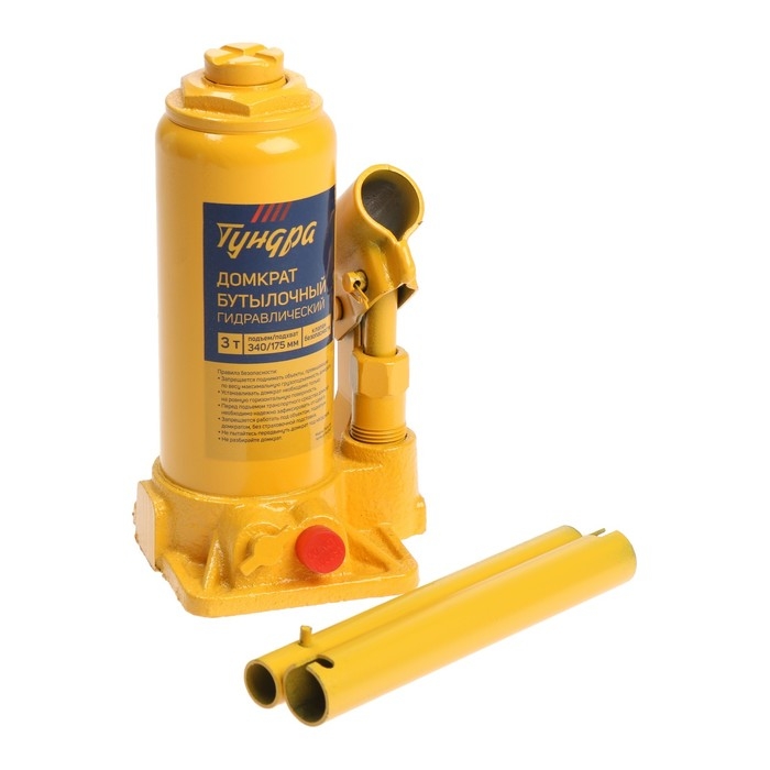 Домкрат бутылочный гидравлический ТУНДРА, второй клапан, подъем/подхват 340/175 мм, 3 т Домкрат бутылочный гидравлический ТУНДРА, второй клапан, подъем/подхват 340/175 мм, 3 т