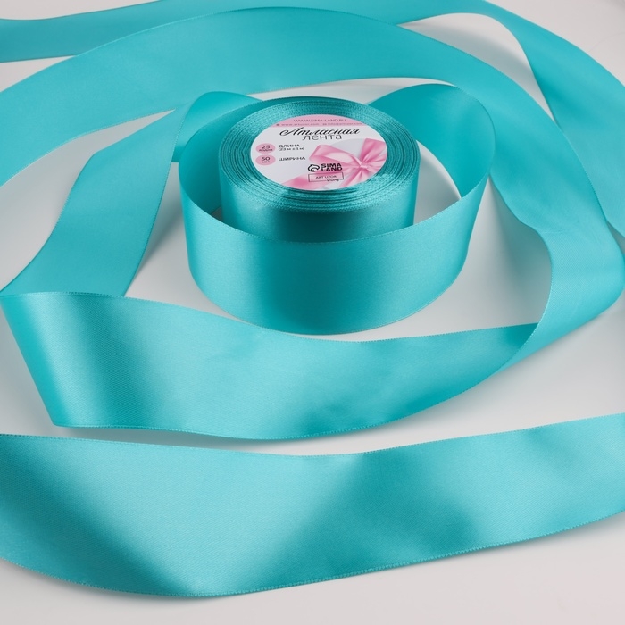 Лента атласная, 50 мм × 23 ± 1 м, цвет морская волна №47 Лента атласная, 50 мм × 23 ± 1 м, цвет морская волна №47