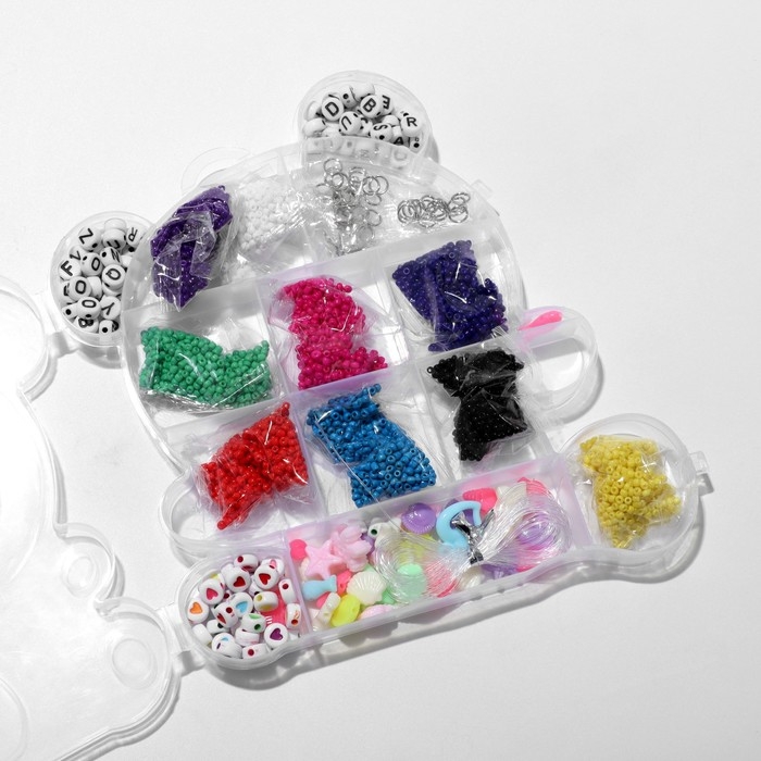 Набор для создания украшений «Мишка», 4 вида бусин, 20 соединительных колец, 10 карабинов, резинка Набор для создания украшений «Мишка», 4 вида бусин, 20 соединительных колец, 10 карабинов, резинка