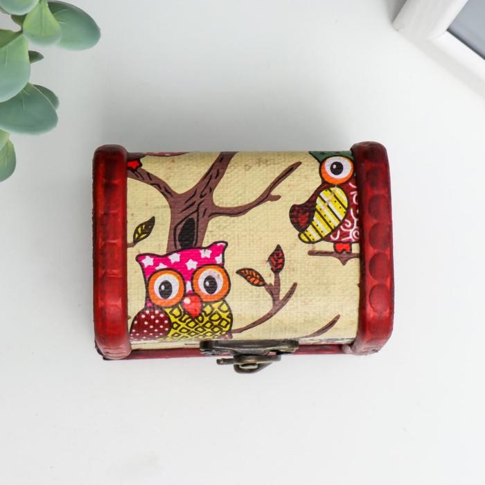Шкатулка дерево сундучок  Шкатулка дерево сундучок "Совята" 6х8х5,5 см