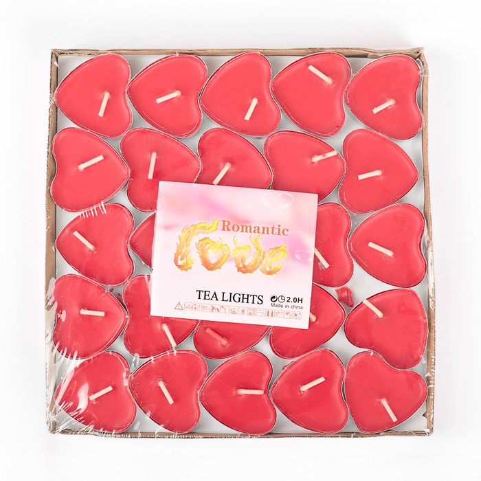 Свеча чайная  Свеча чайная "Сердце" 6г, 50шт, красные