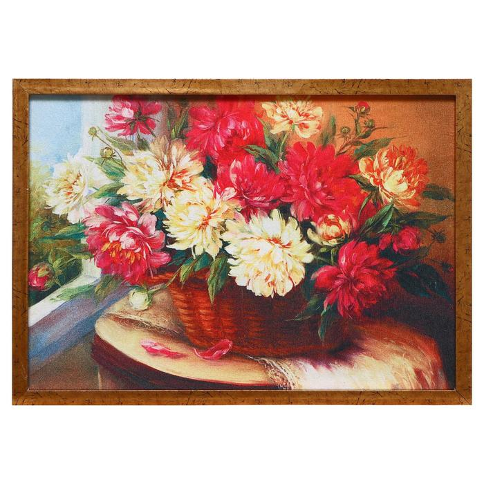Гобеленовая картина Гобеленовая картина "Корзина с пионами" 53*73 см рамка МИКС