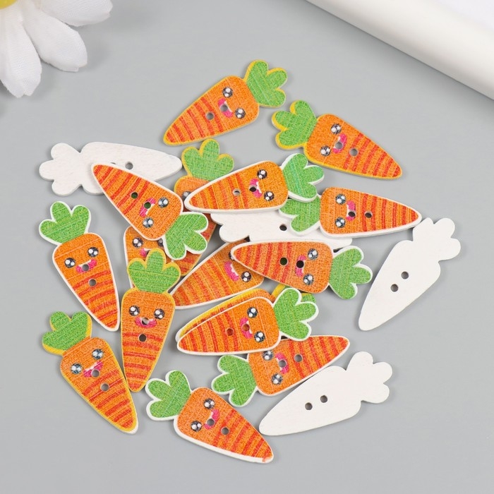 Пуговицы дерево для творчества 2 прокола Пуговицы дерево для творчества 2 прокола "Морковка-смайл" набор 20 шт 1,3х3,5 см