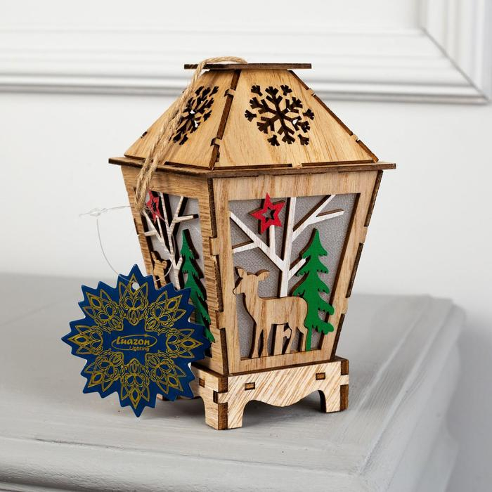 Ёлочная игрушка «Фонарь с оленем», от батареек, свечение тёплое белое Ёлочная игрушка «Фонарь с оленем», от батареек, свечение тёплое белое