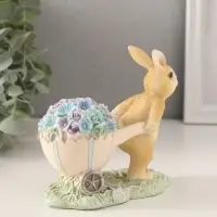 Фигурка полистоун &laquo;Зайчик с тележкой роз и незабудок&raquo;, 11&times;6&times;10.5 см