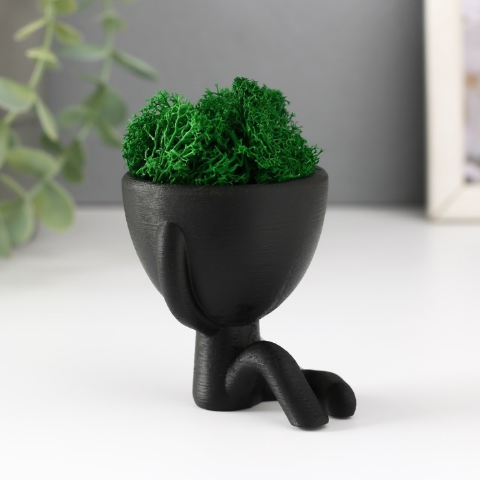 Кашпо бетонное мини Кашпо бетонное мини "Мистер Грин" Ивадзару со мхом черный 5,5х6,5х6,5 см (мох зел стабил.)