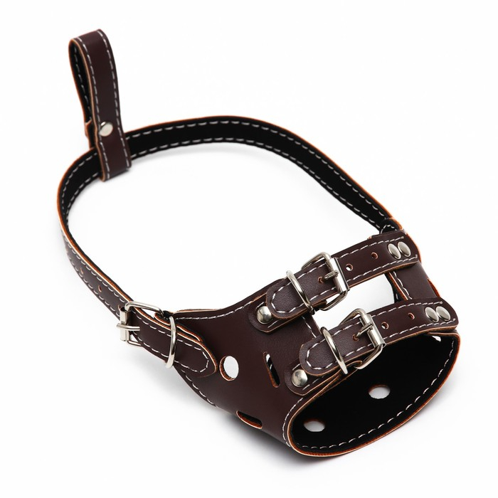 Намордник из прессованной кожи регулируемый, №2, ДН 5 см, ОМ 15-22 см, коричневый Намордник из прессованной кожи регулируемый, №2, ДН 5 см, ОМ 15-22 см, коричневый