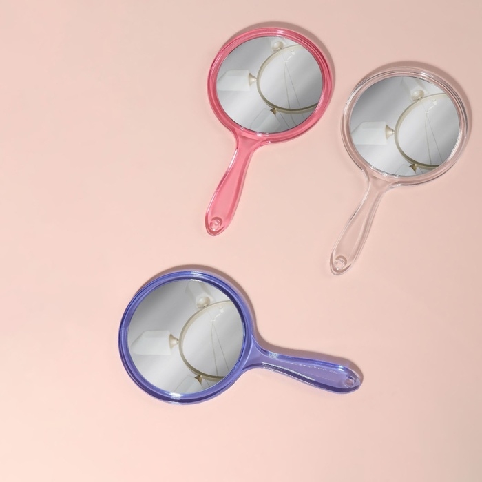 Зеркало с ручкой, двустороннее, с увеличением, d зеркальной поверхности 10 см, цвет МИКС Зеркало с ручкой, двустороннее, с увеличением, d зеркальной поверхности 10 см, цвет МИКС